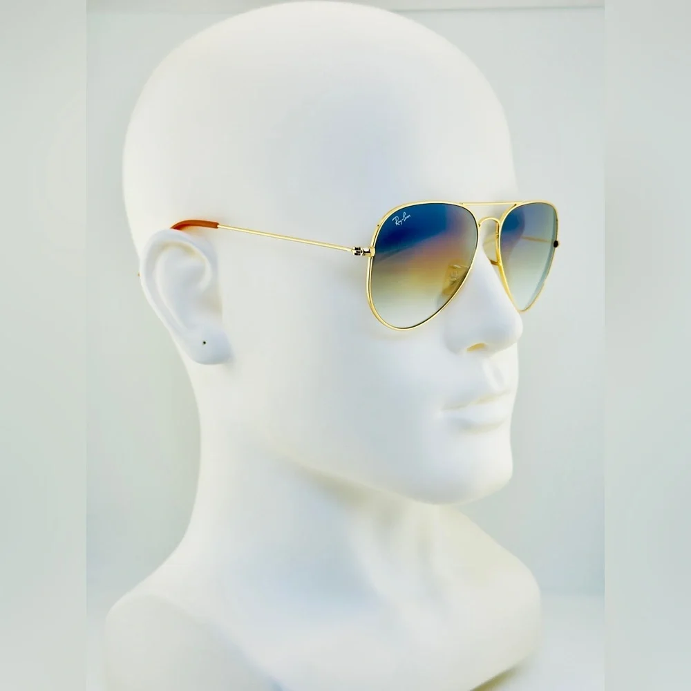 Ray-Ban Aviator Sunglasses RB3025 Blue Gradient Crystal Lens Gold Frame UNISEX! - Picture 5 of 15